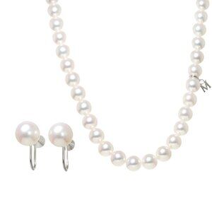 MIKIMOTO Akoya Pearl SV Necklace 18K WG Earrings Two piece set 90286063